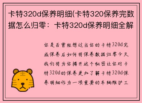 卡特320d保养明细(卡特320保养完数据怎么归零：卡特320d保养明细全解析)